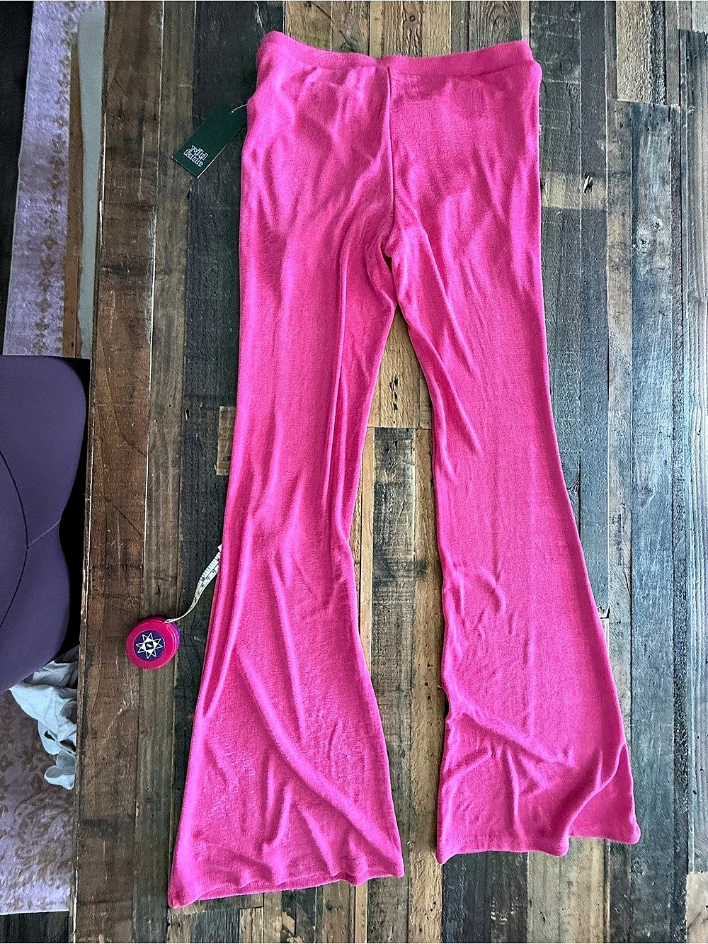 NWT Wild Fable High-Rise Metallic Rib-Knit Flare Pull-On Pants Pink Medium
